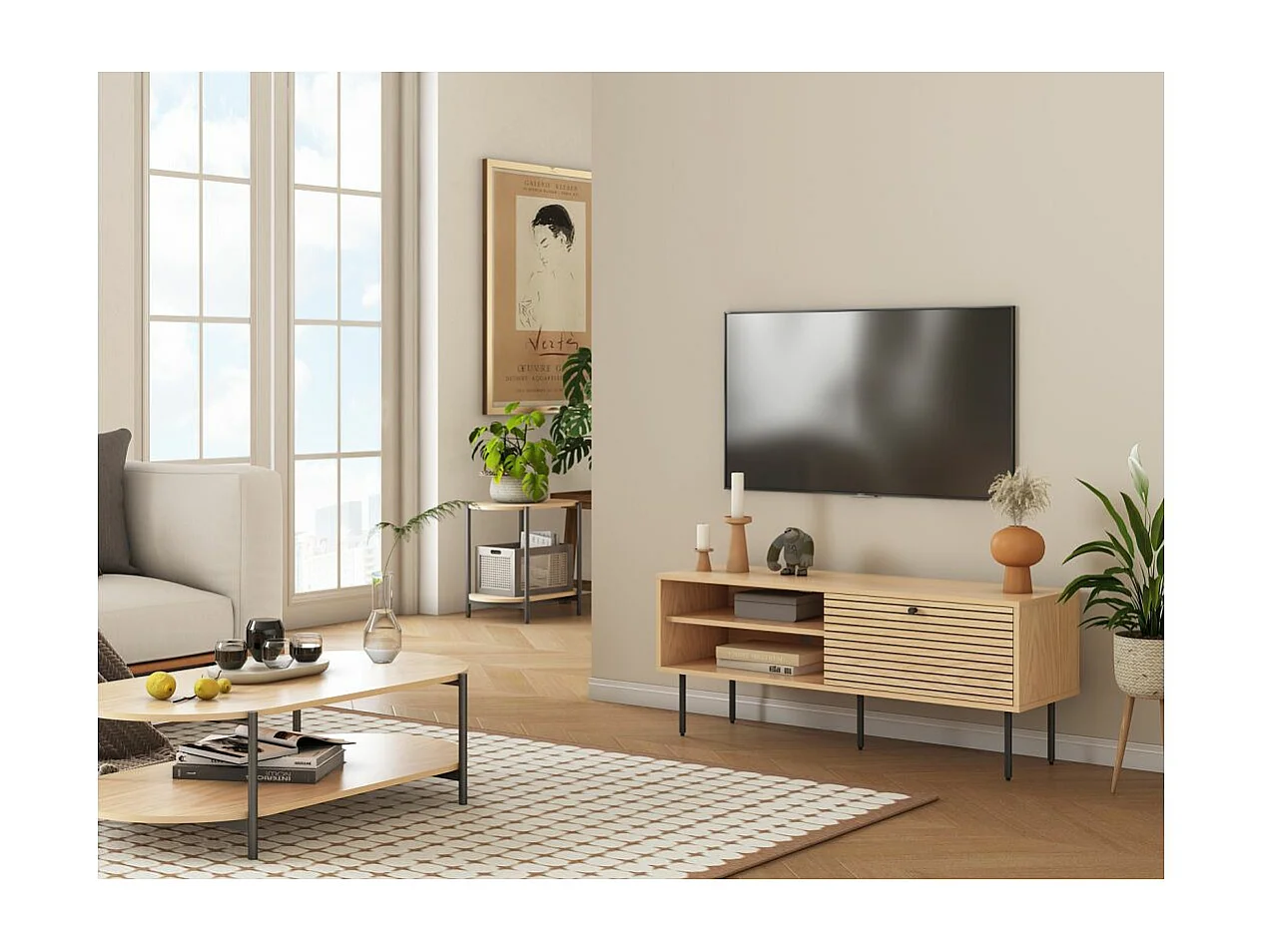 Meuble TV BRODIE en bois et pieds noirs - 120x40 cm