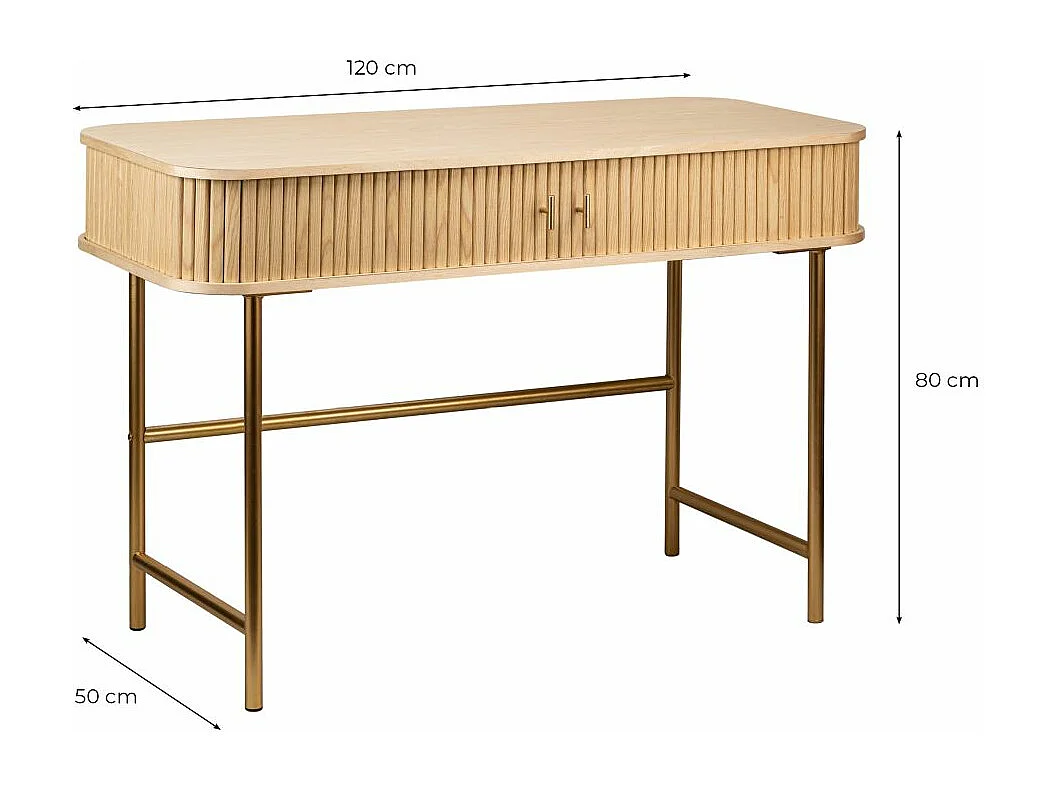 Bureau GOYA en bois et laiton - 120x50 cm