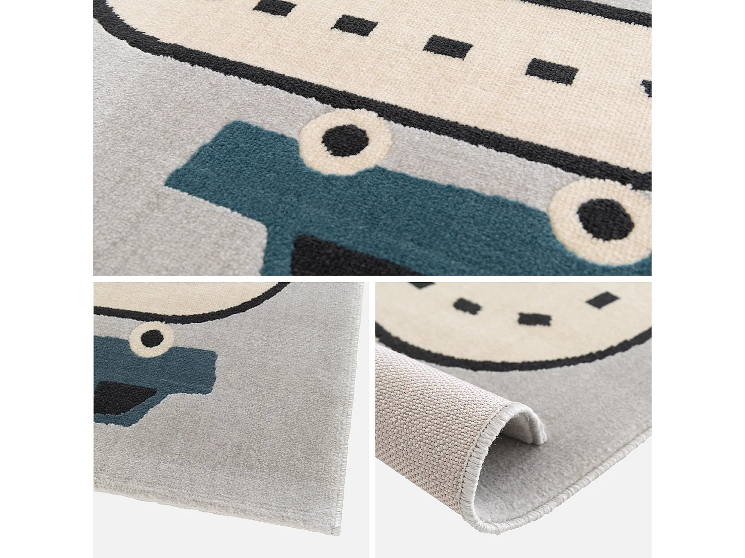 Tappeto per bambini, circuito automobilistico grigio chiaro,