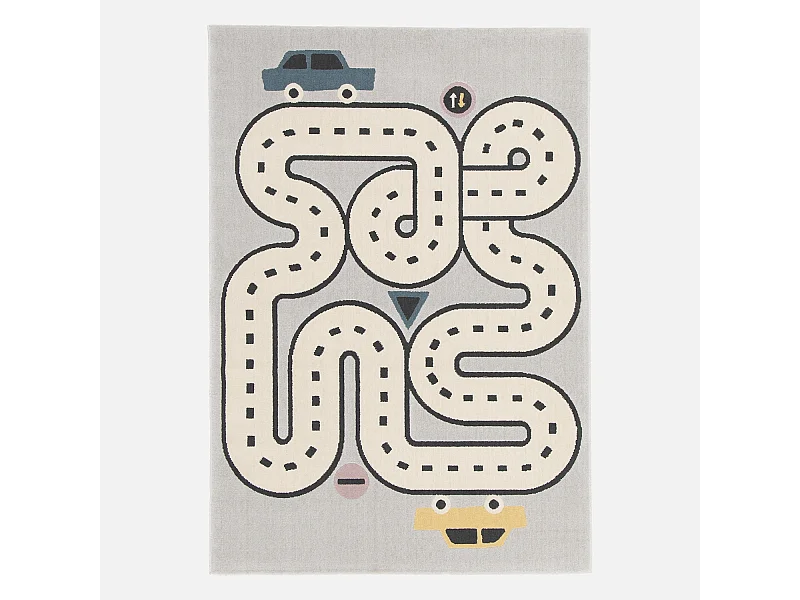 Tappeto per bambini, circuito automobilistico grigio chiaro,