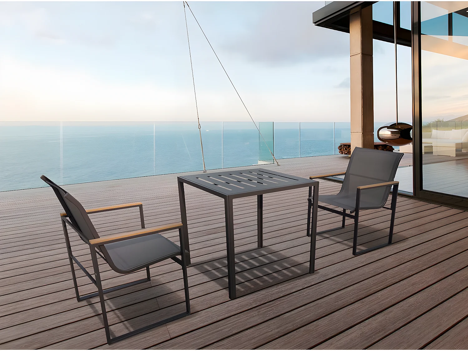 Móveis de jardim para varanda "Liam" - 2 lugares - Marrom/Cinza