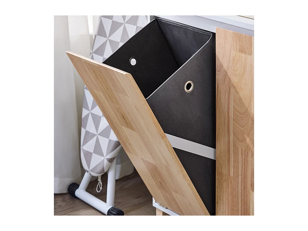 SoBuy Badkameronderkast met afneembare wasmand Handige linnenkast voor badkamer Toiletkast met 3 vakken en 1 wasmand, 64x33x110 cm, BZR143-WN