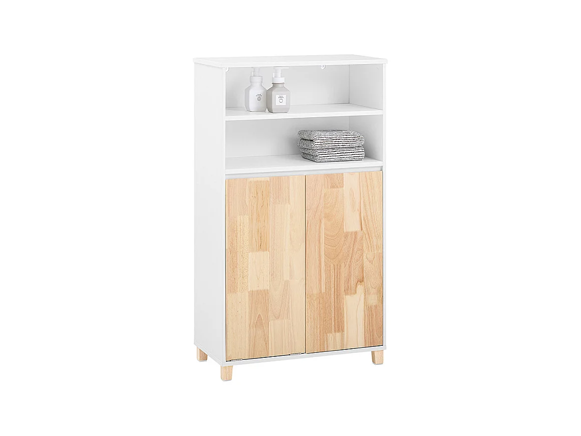 SoBuy BZR143-WN Meuble Bas de Salle de Bain avec Bac à Linge Amovible avec 3 Compartiments et 1 Panier à Linge