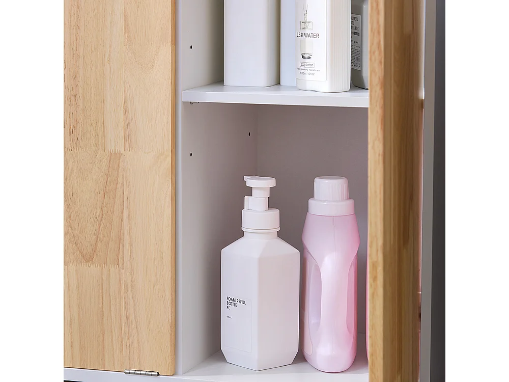 SoBuy BZR143-WN Meuble Bas de Salle de Bain avec Bac à Linge Amovible avec 3 Compartiments et 1 Panier à Linge