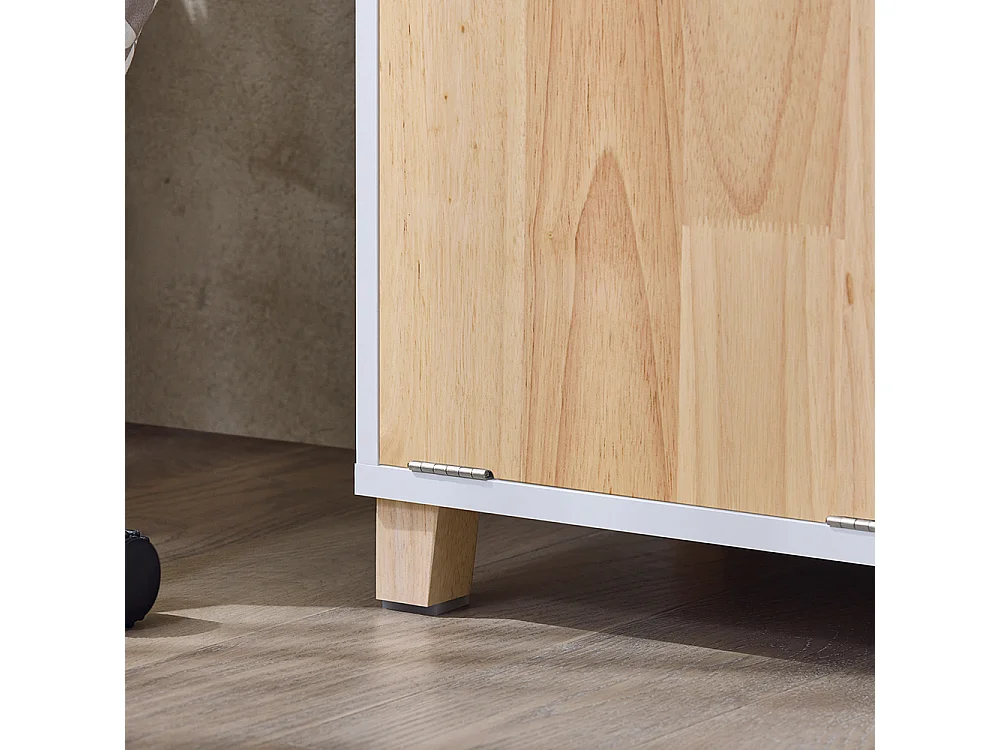 SoBuy BZR143-WN Meuble Bas de Salle de Bain avec Bac à Linge Amovible avec 3 Compartiments et 1 Panier à Linge