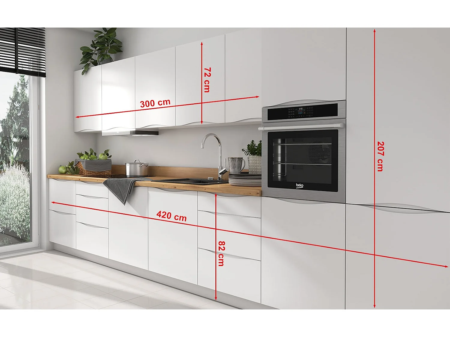 KÜCHENLEERBLOCK Napoli weiß matt / RAL 9016 verkehrsweiß (K5) 420 / 59 / 207cm 12-teilig