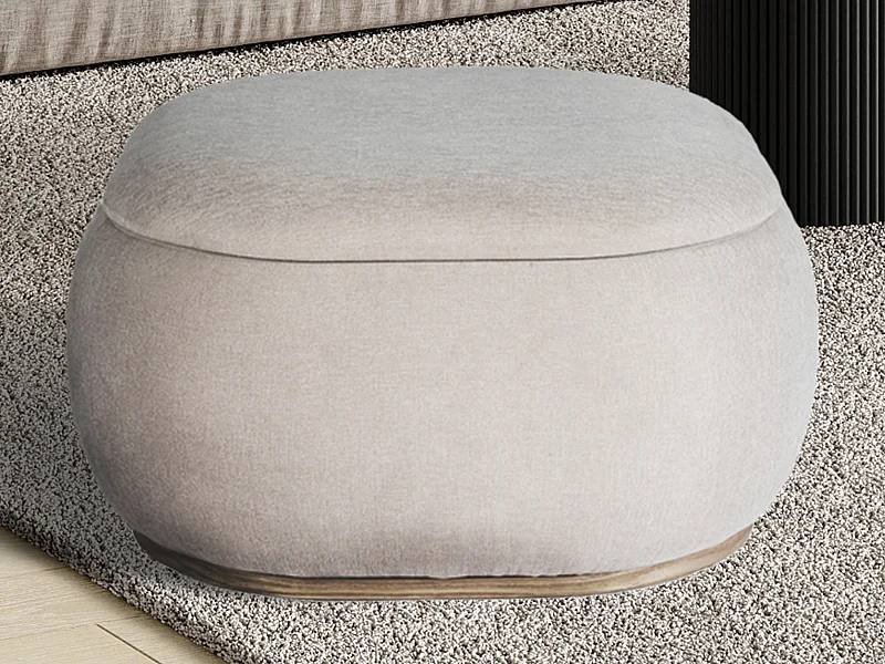 Pouf coffre de rangement en tissu texturé beige TINETIA