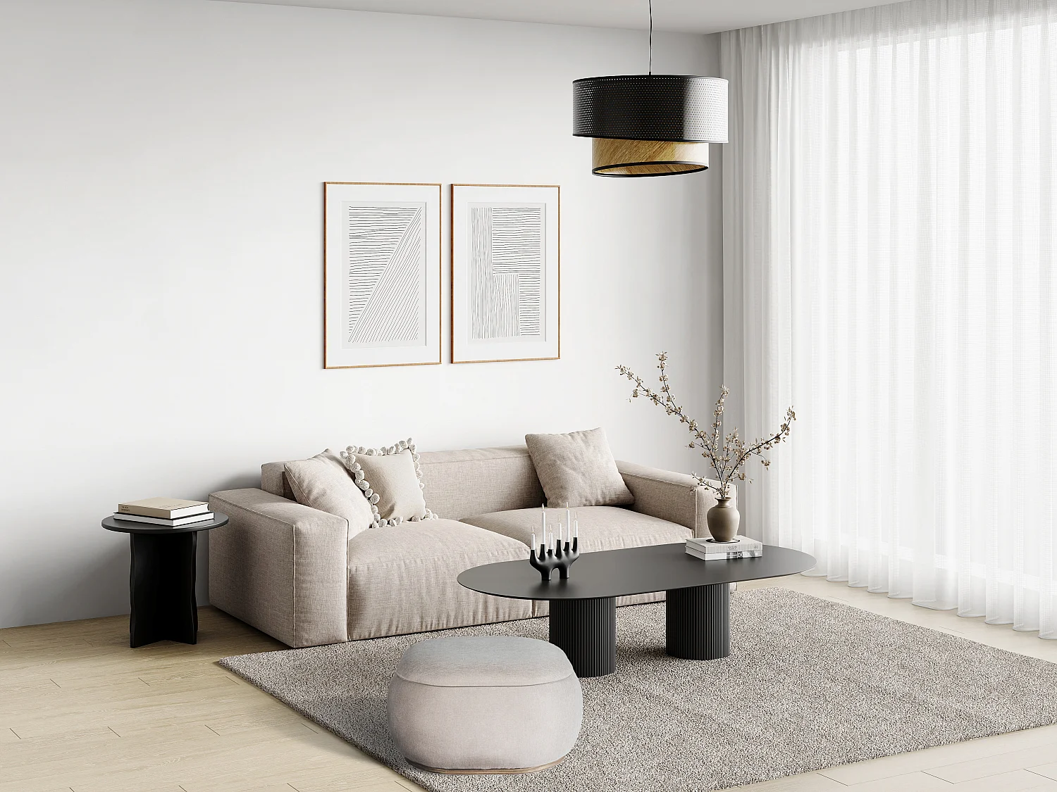 Pouf coffre de rangement en tissu texturé beige TINETIA