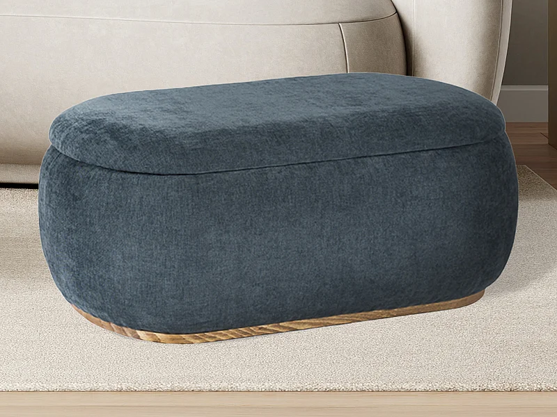 Pouf coffre de rangement en tissu texturé bleu MOPILO