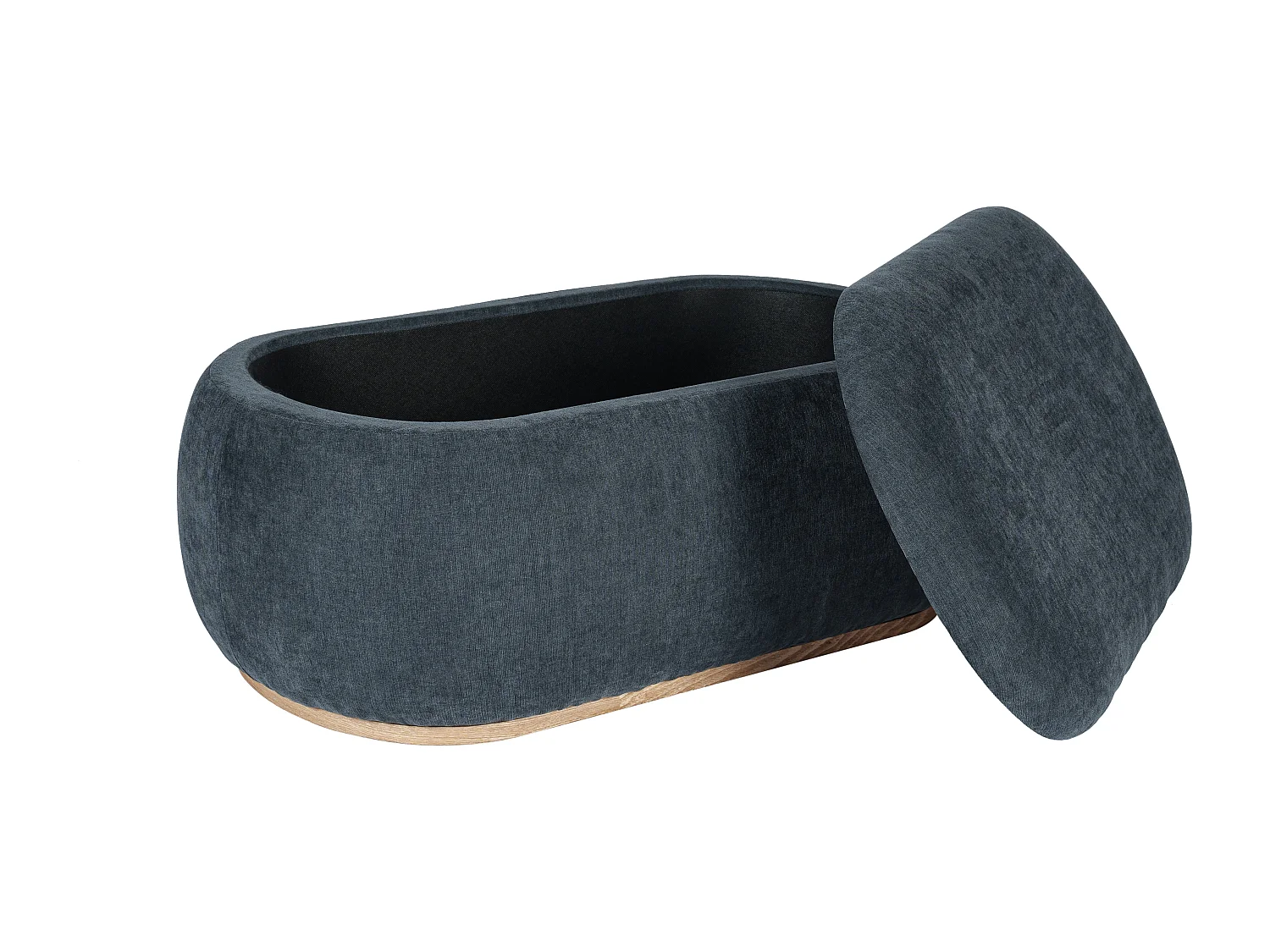 Pouf coffre de rangement en tissu texturé bleu MOPILO