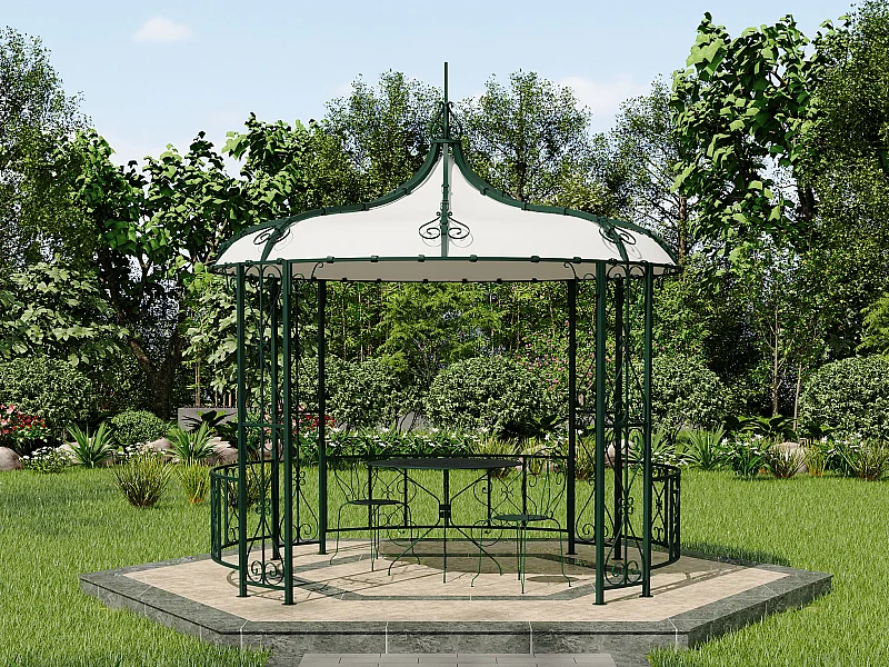 Gazebo de jardim em metal estilo ferro forjado D300 x A305 cm verde - TILCARA