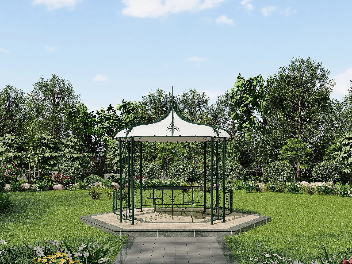 Kiosque de jardin en métal façon fer forgé D300 x H305 cm - Vert - TILCARA