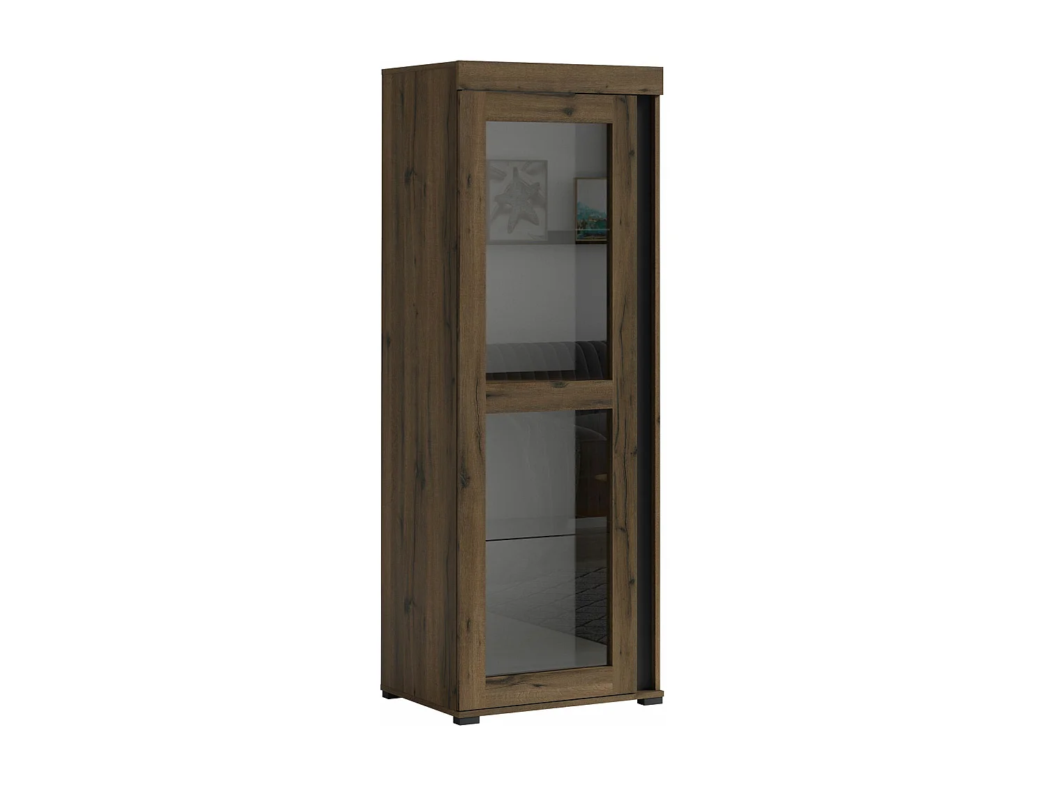 VITRINE Avignon Edeleiche / Absetzungen schwarz, Rückwand weiß 65,5 / 50 / 181,5cm