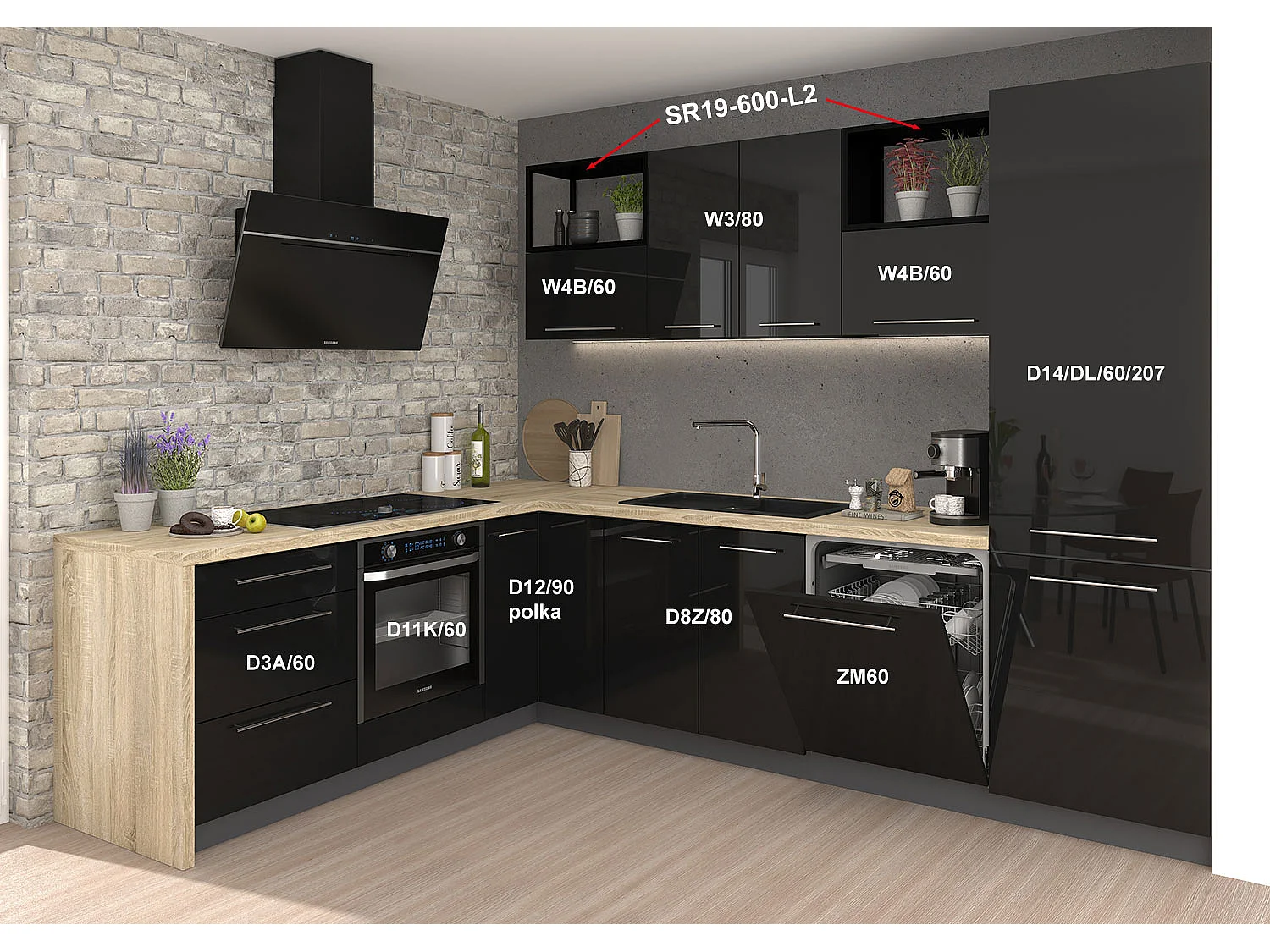 WINKELKÜCHE Essen lava matt / schwarz Hochglanz & Matt 290 / 210 / 207cm 11-teilig