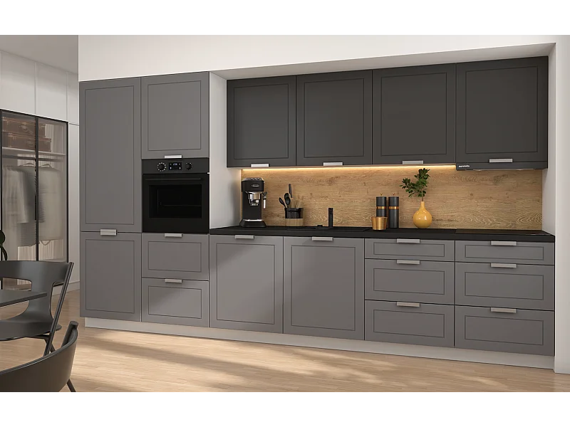 KÜCHENLEERBLOCK Kvantum weiß / dust grey & graphit matt 360 / 59 / 207cm 10-teilig