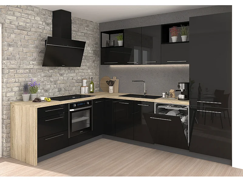 WINKELKÜCHE Essen lava matt / schwarz Hochglanz & Matt 290 / 210 / 207cm 11-teilig