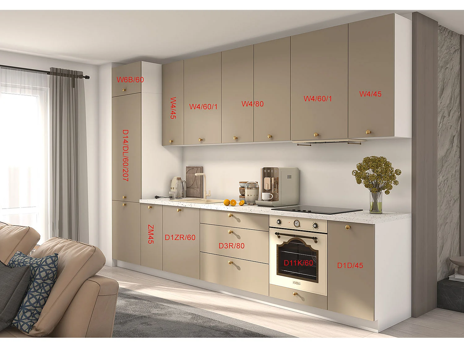 KÜCHENLEERBLOCK Bonn weiß matt / stone grey matt, Arbeitsplatte Andromeda Weiß 350 / 59 / 243cm 9-teilig