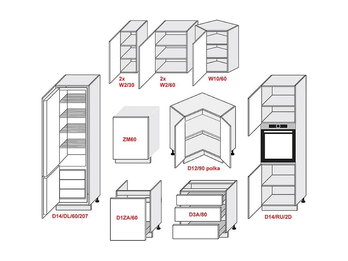 WINKELKÜCHE Kvantum weiß matt, Arbeitsplatte Eiche Sonoma  270 / 230 / 207cm 11-teilig