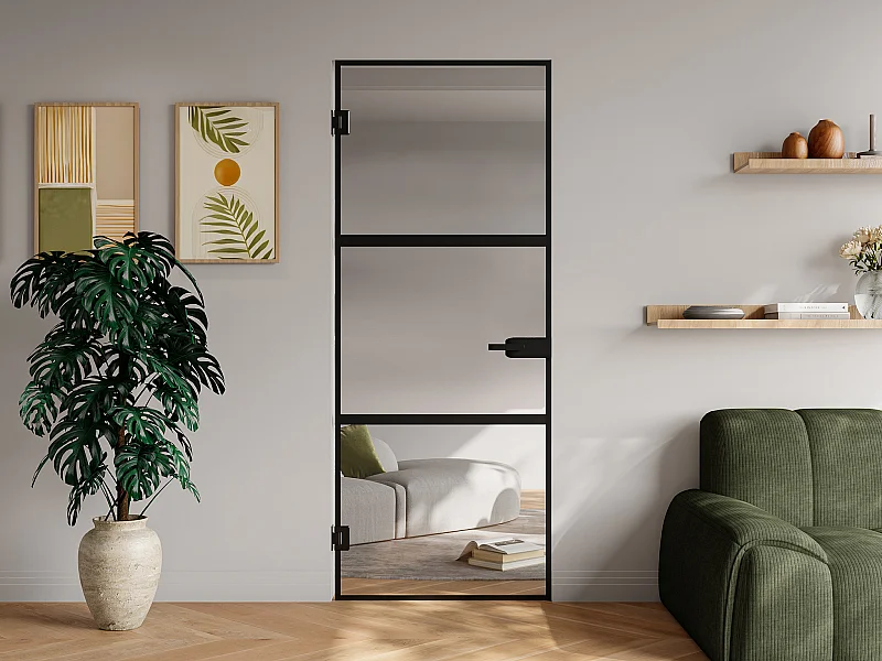 Porte réversible sans bâti en verre trempé - Noir - H204 x L93 cm - MASERU