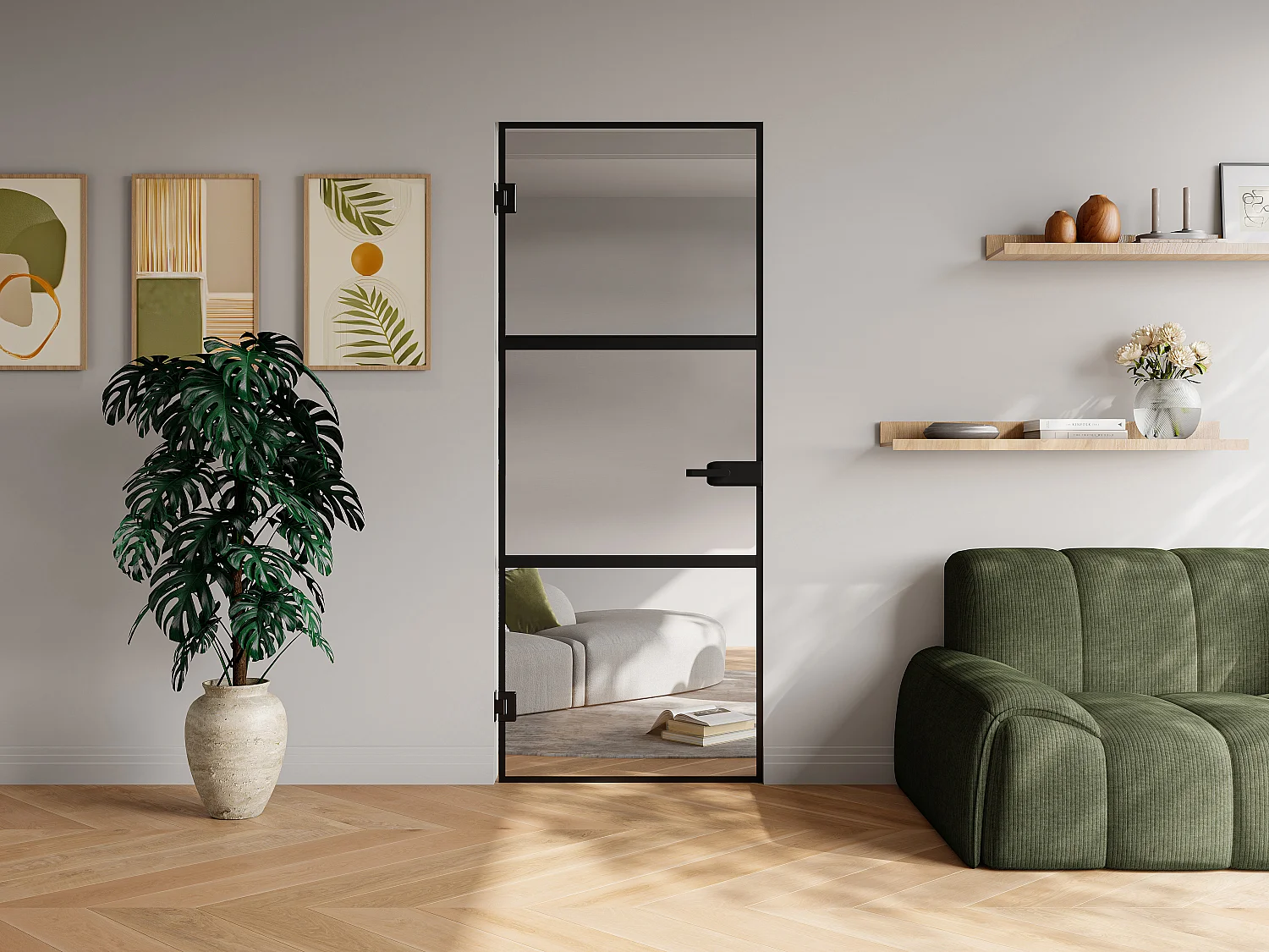 Porte réversible sans bâti en verre trempé - Noir - H204 x L93 cm - MASERU