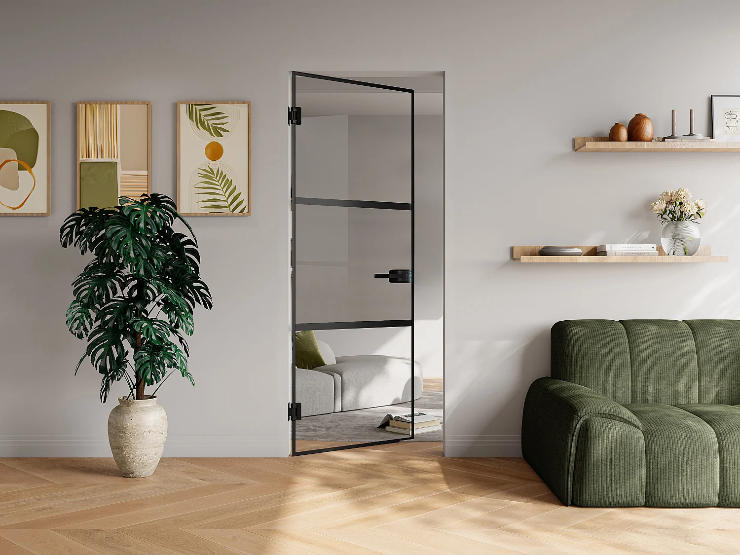 Porte réversible sans bâti en verre trempé - Noir - H204 x L93 cm - MASERU