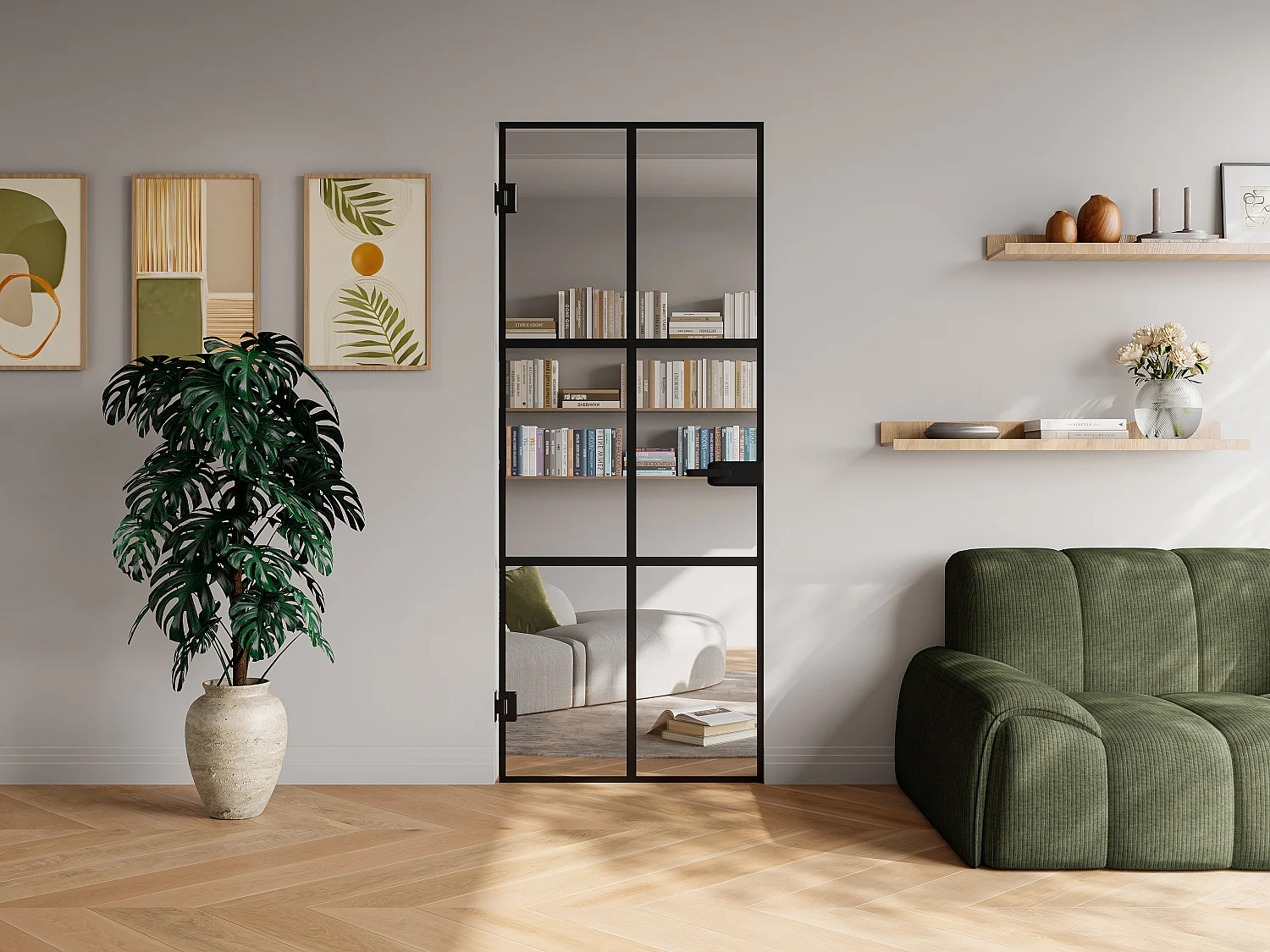 Porte réversible sans bâti en verre trempé - Noir - H204 x L73 cm - SEROTO