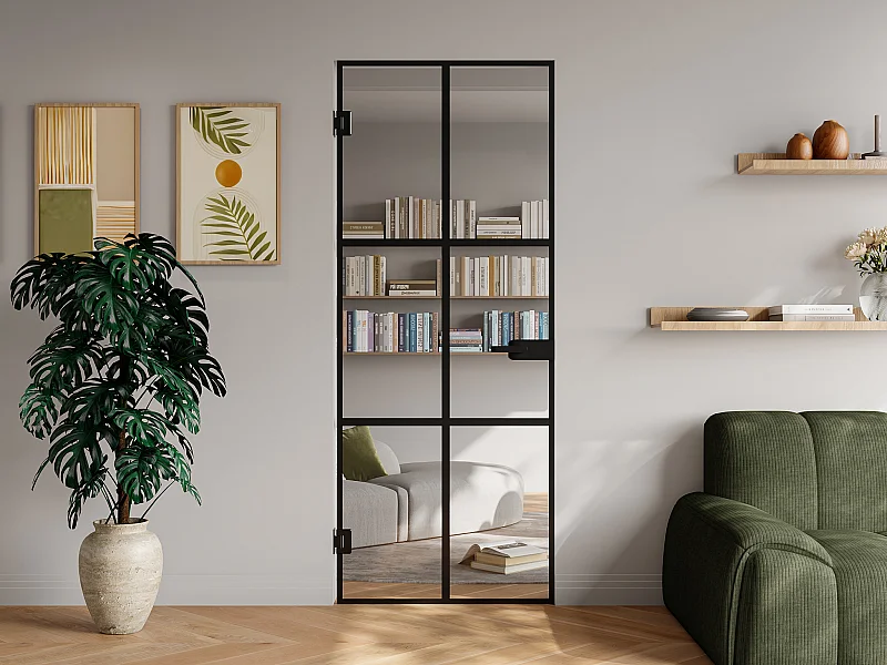 Omkeerbare deur zonder frame van gehard glas - Zwart - H204 x B83 cm - SEROTO