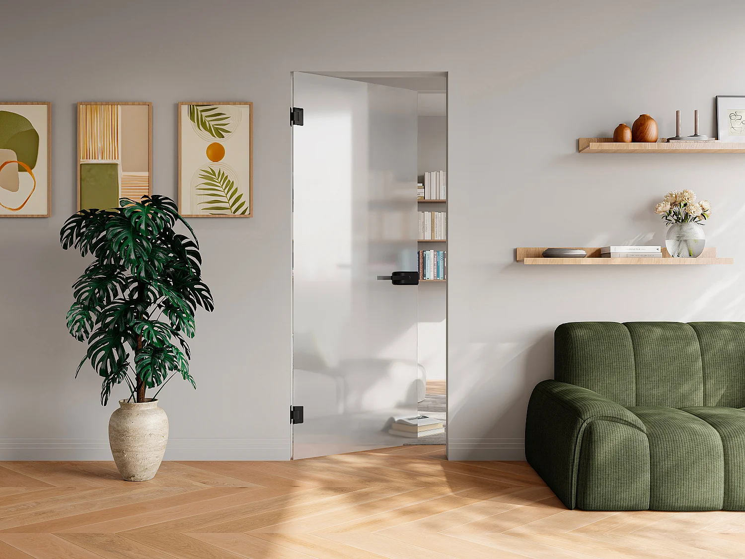 Porte réversible sans bâti en verre trempé dépoli - H204 x L83 cm - BRUMEA