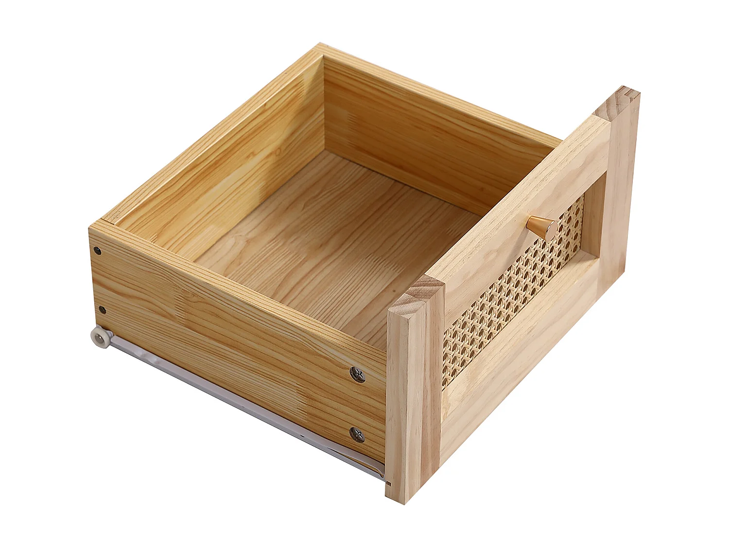 Table de chevet avec 1 tiroir - en panneaux de particules et rotin PE - Naturel