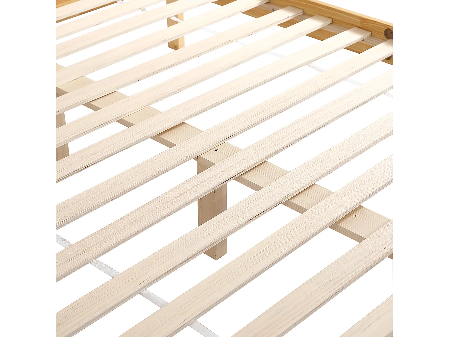 Lit double adulte 160X200 cm - en bois de pin et tête en rotin - Naturel