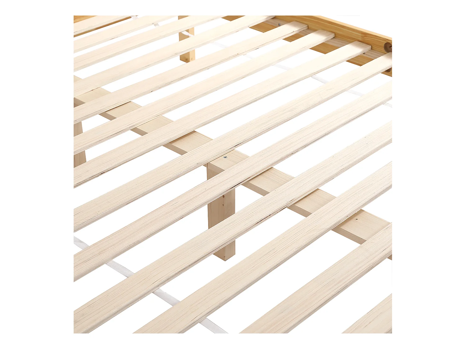 Lit double adulte 160X200 cm - en bois de pin et tête en rotin - Naturel