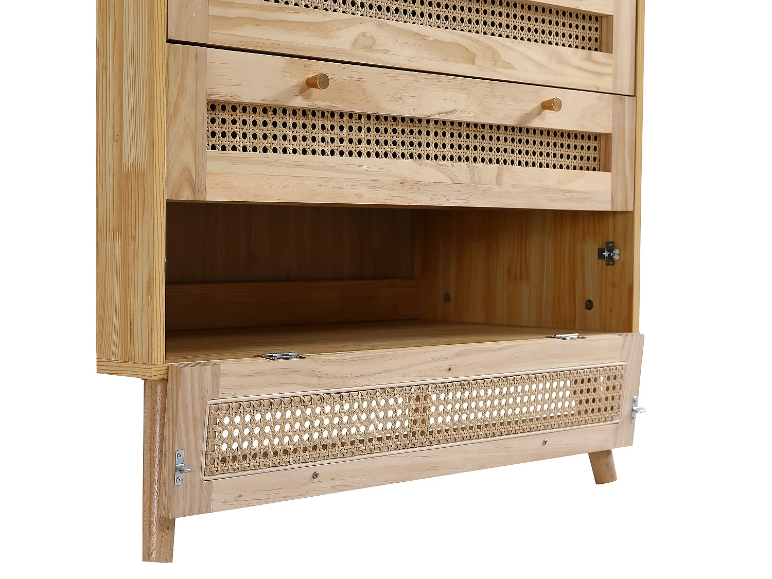 Commode avec 3 tiroirs et 1 compartiment abattant - en bois et rotin - Naturel