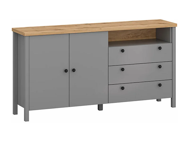 Kommode Melini schiefergrau / Eiche Delano hell 166 / 38 / 86 cm