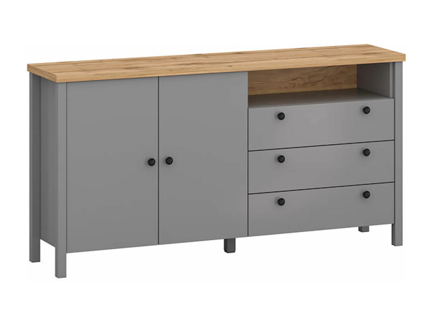 Kommode Melini schiefergrau / Eiche Delano hell 166 / 38 / 86 cm