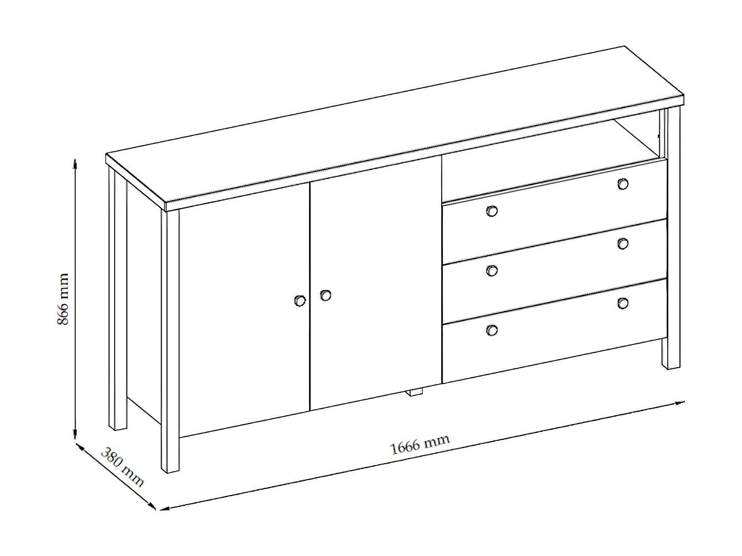 Kommode Melini schiefergrau / Eiche Delano hell 166 / 38 / 86 cm