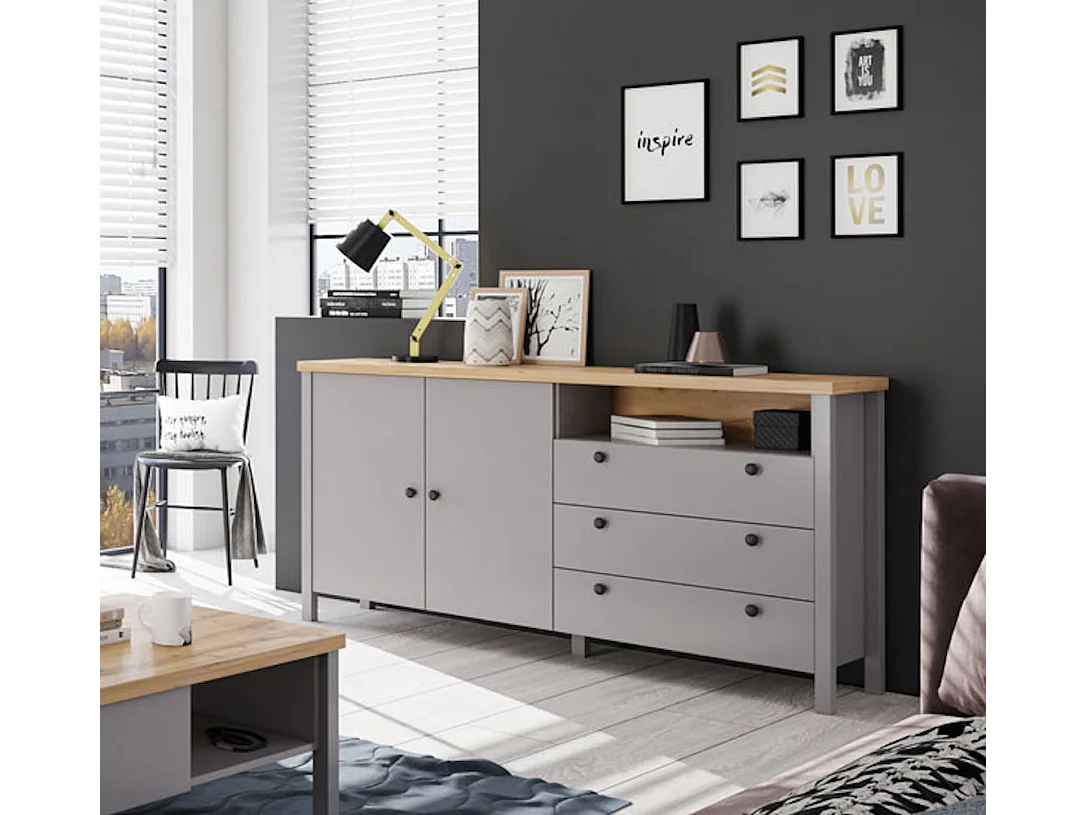 KOMMODE Melini schiefergrau / Eiche Delano hell 166 / 38 / 86cm