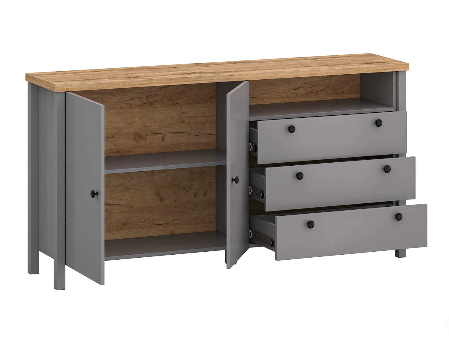 KOMMODE Melini schiefergrau / Eiche Delano hell 166 / 38 / 86cm
