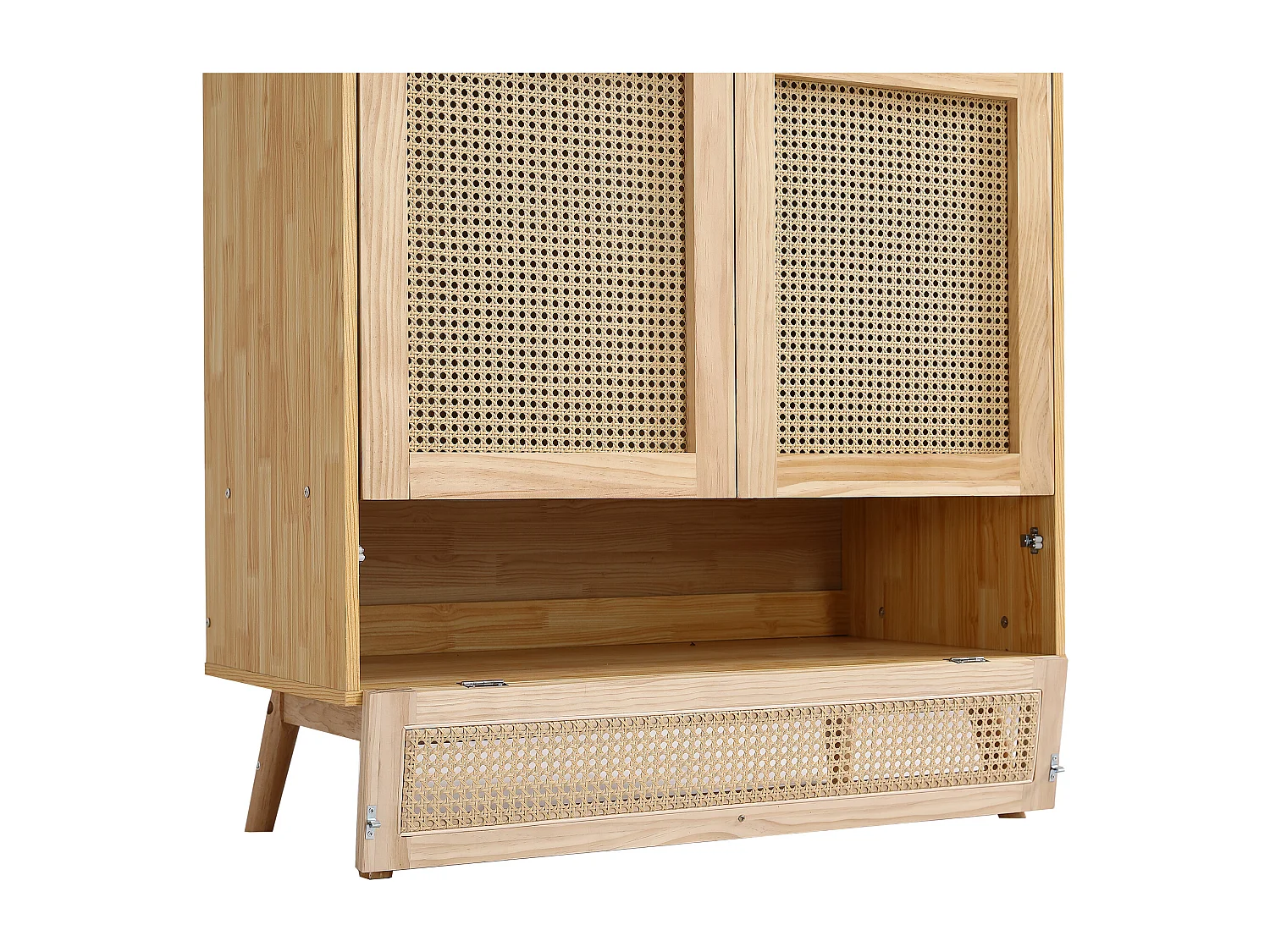 Armadio con asta - 2 ante in rete di rattan e 1 scomparto a ribalta - Naturale