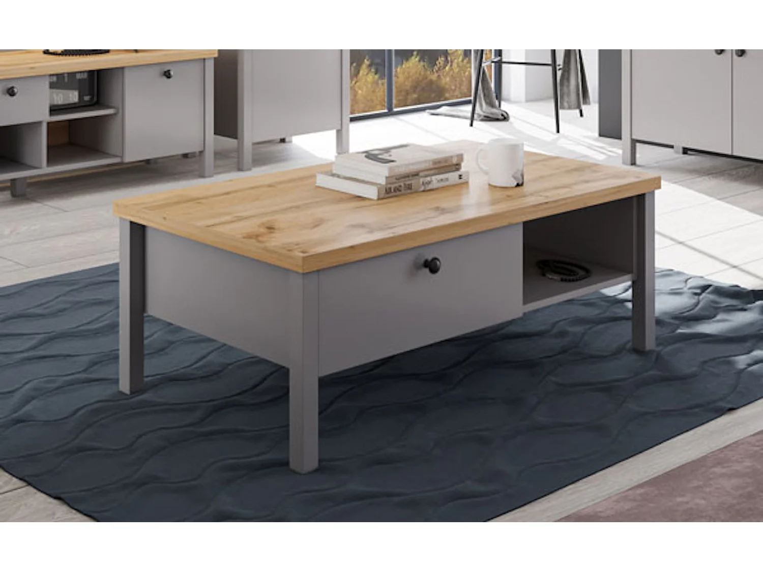 Couchtisch Melini schiefergrau / Eiche Delano hell 110 / 60 / 40 cm