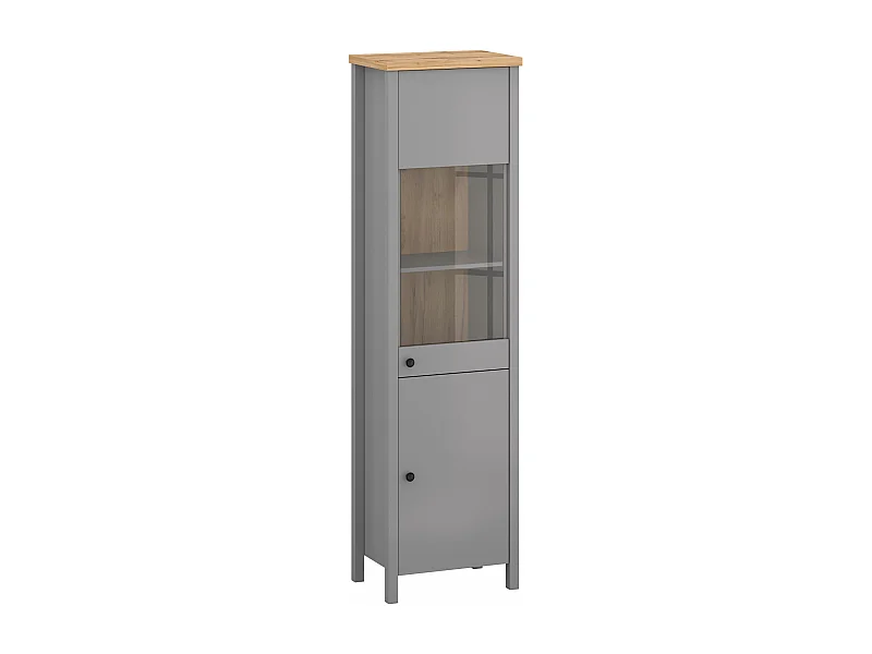 Vitrine Melini schiefergrau / Eiche Delano hell 55 / 38 / 200 cm