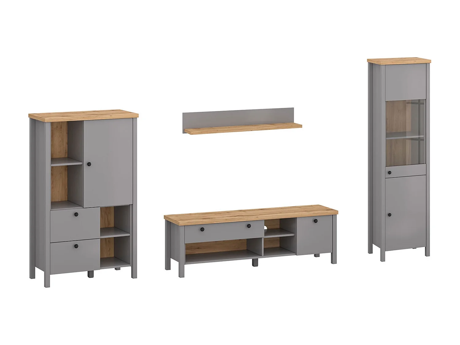 Wohnwand Melini schiefergrau / Eiche Delano hell 4-teilig