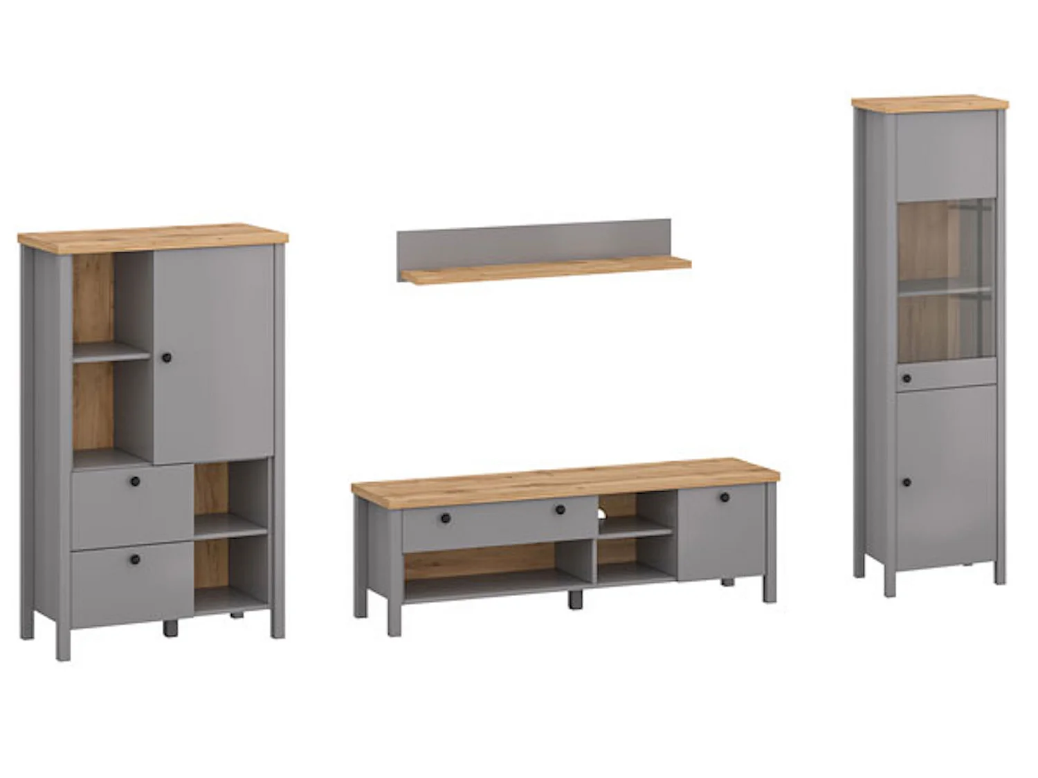 WOHNWAND 4-TEILIG Melini schiefergrau / Eiche Delano hell 286 / 38 / 200cm