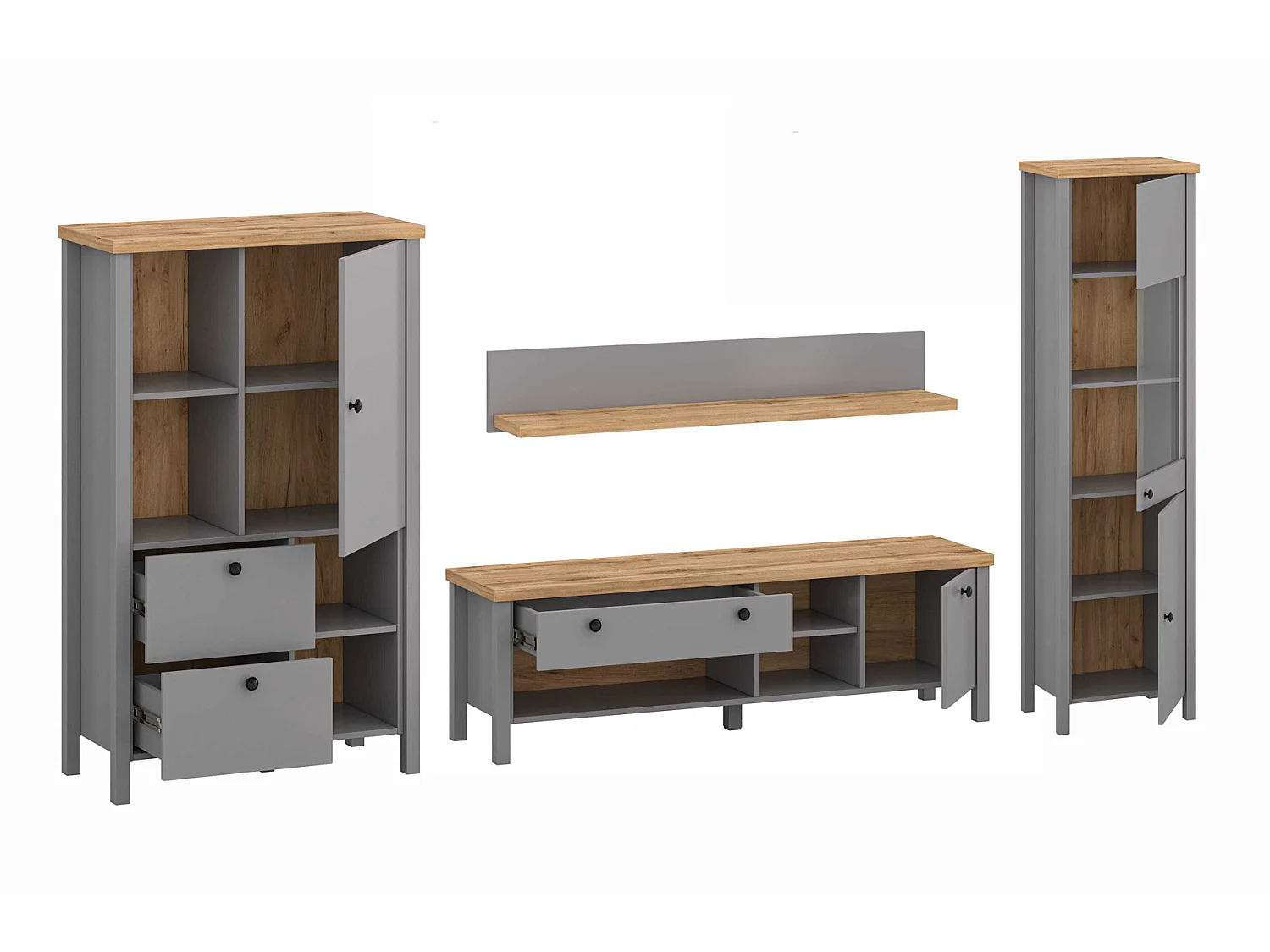 WOHNWAND 4-TEILIG Melini schiefergrau / Eiche Delano hell 286 / 38 / 200cm