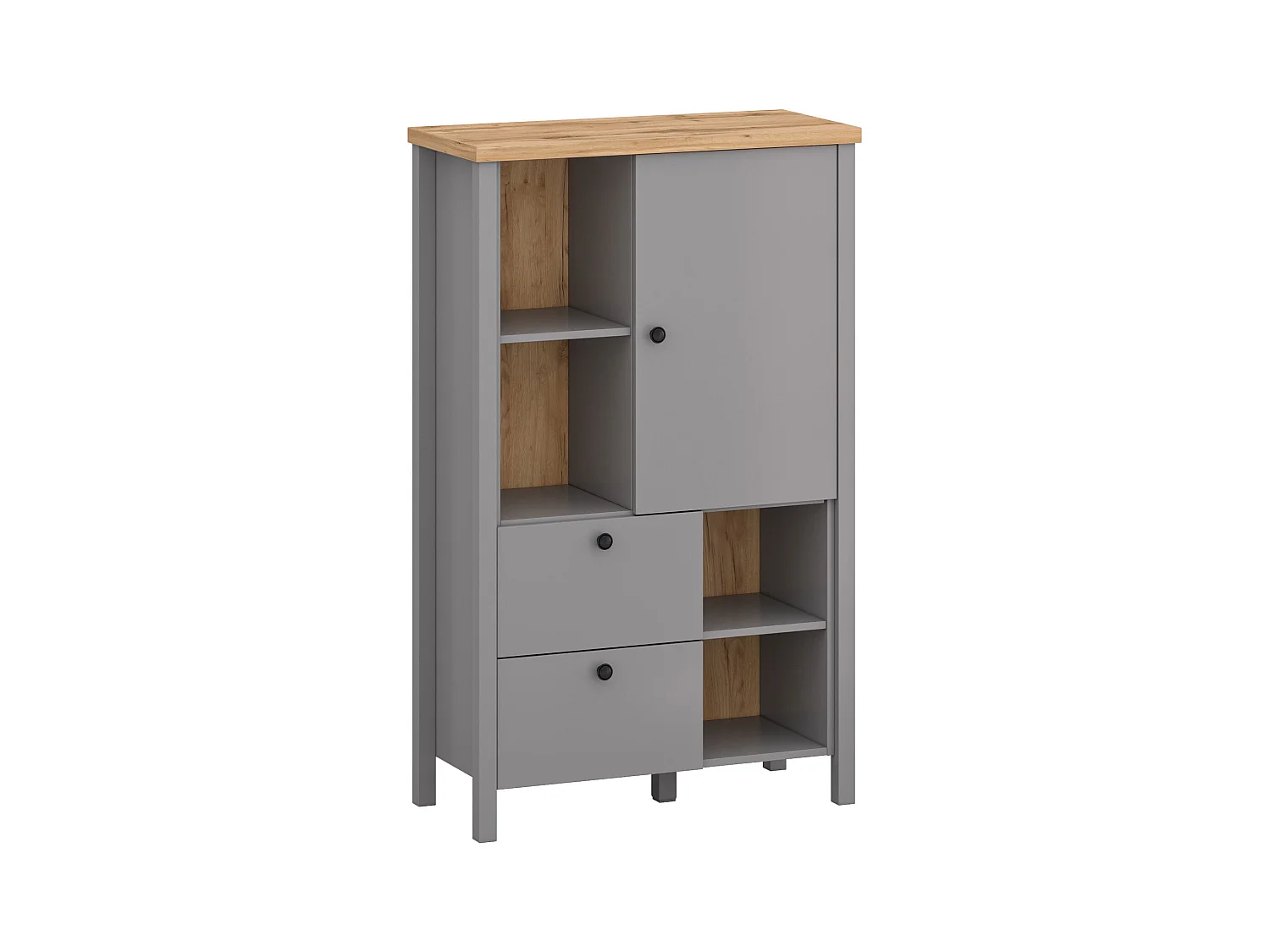 Highboard Melini schiefergrau / Eiche Delano hell 85 / 38 / 139 cm