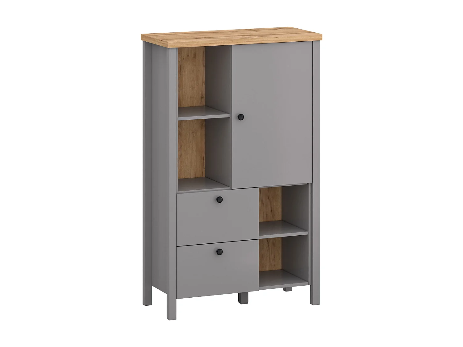 Highboard Melini schiefergrau / Eiche Delano hell 85 / 38 / 139 cm