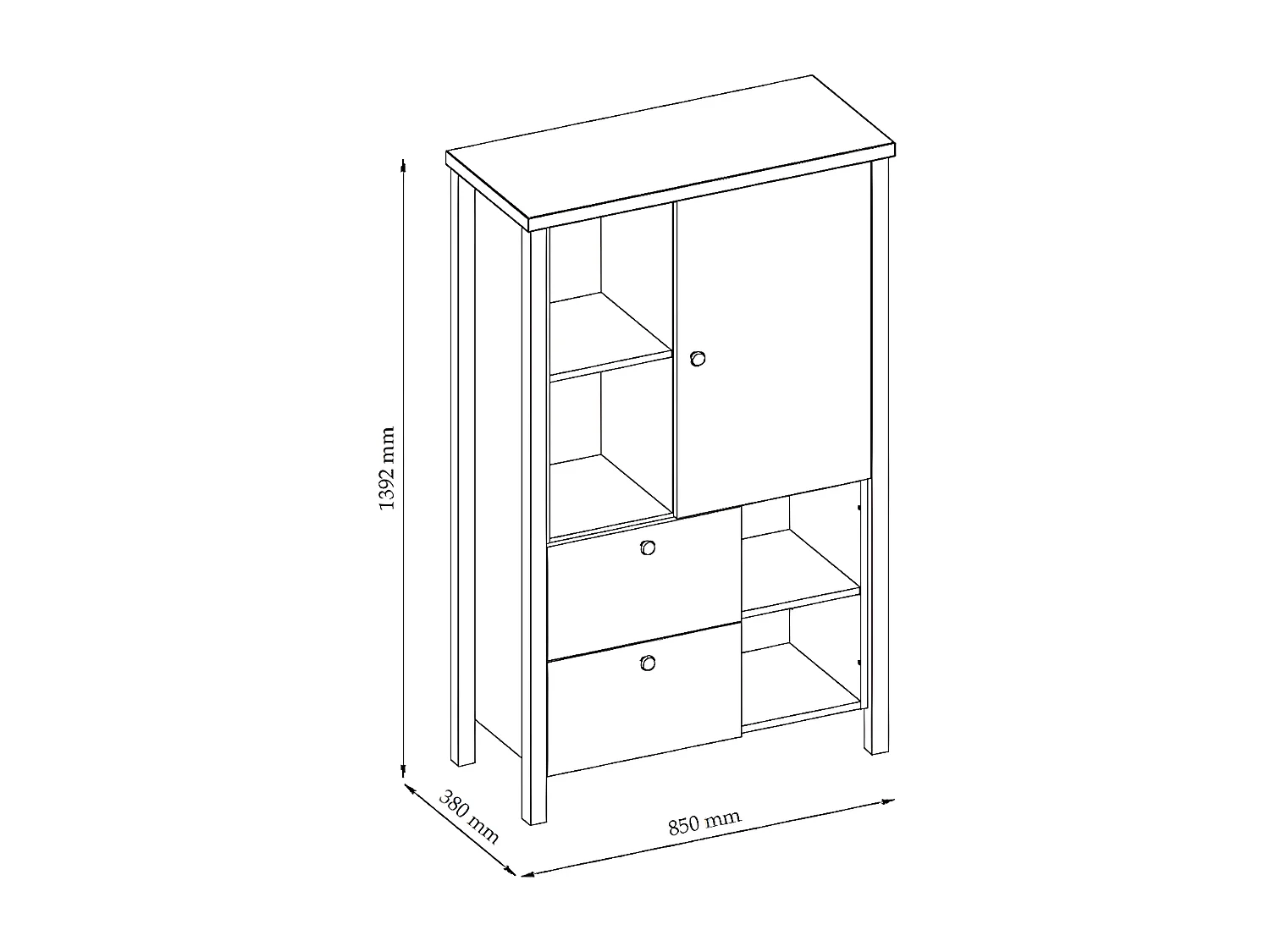Highboard Melini schiefergrau / Eiche Delano hell 85 / 38 / 139 cm