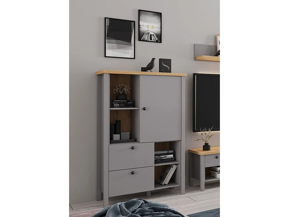 HIGHBOARD Melini schiefergrau / Eiche Delano hell 85 / 38 / 139 cm
