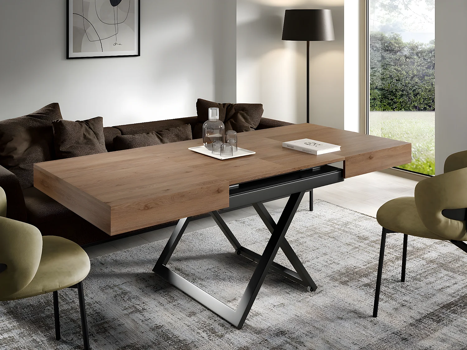 COUCH-/ESSTISCH Sanna U Davos Eiche trüffelbraun 120 - 200 / 80 / 27 - 80cm