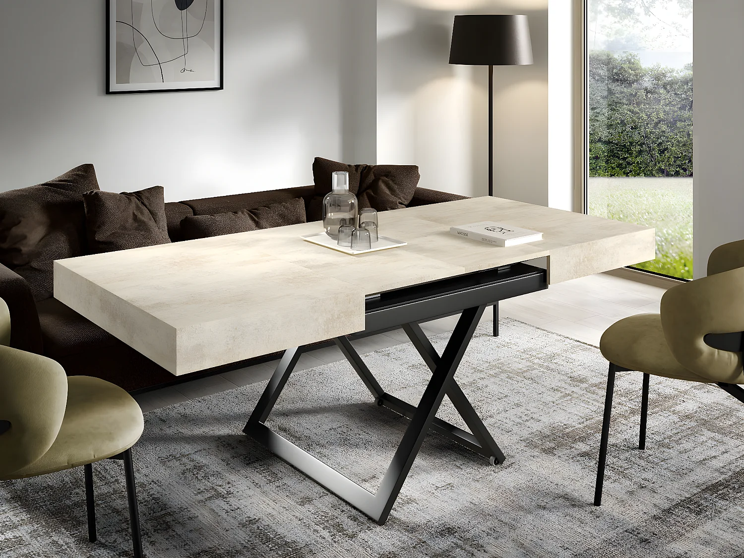 COUCH-/ESSTISCH Sanna U Chromix weiß 120 - 200 / 80 / 27 - 80cm