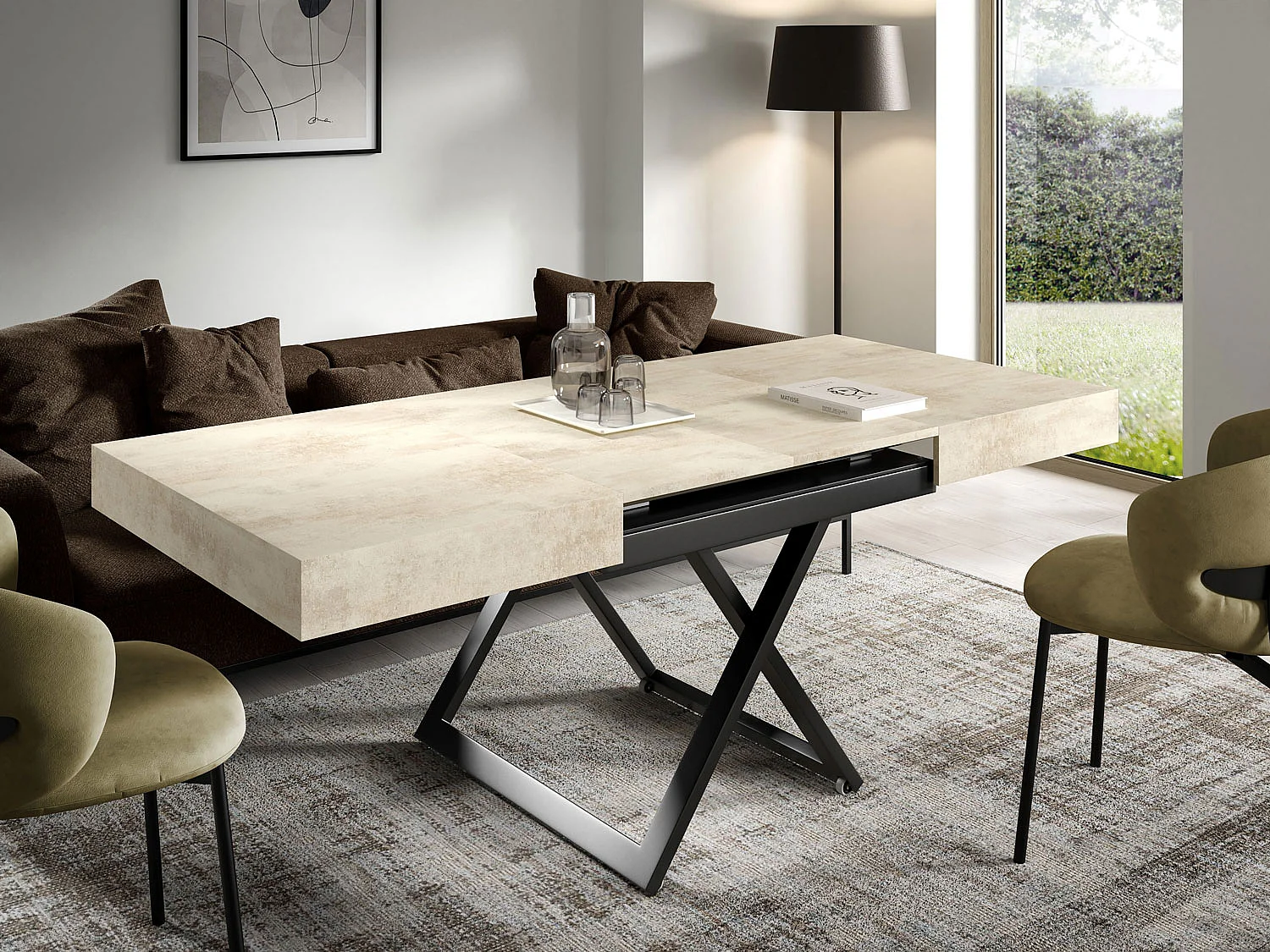 COUCH-/ESSTISCH Sanna X Chromix weiß 120 - 200 / 80 / 27 - 80cm